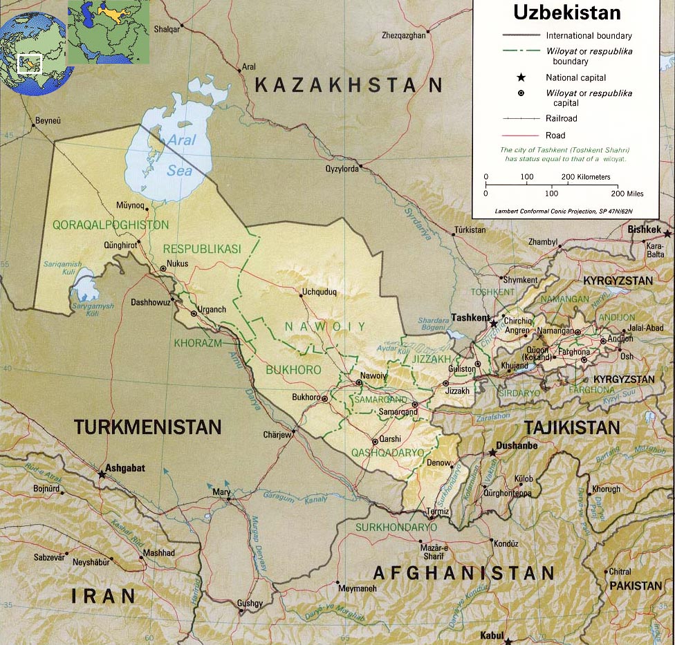 Uzbequistão mapa