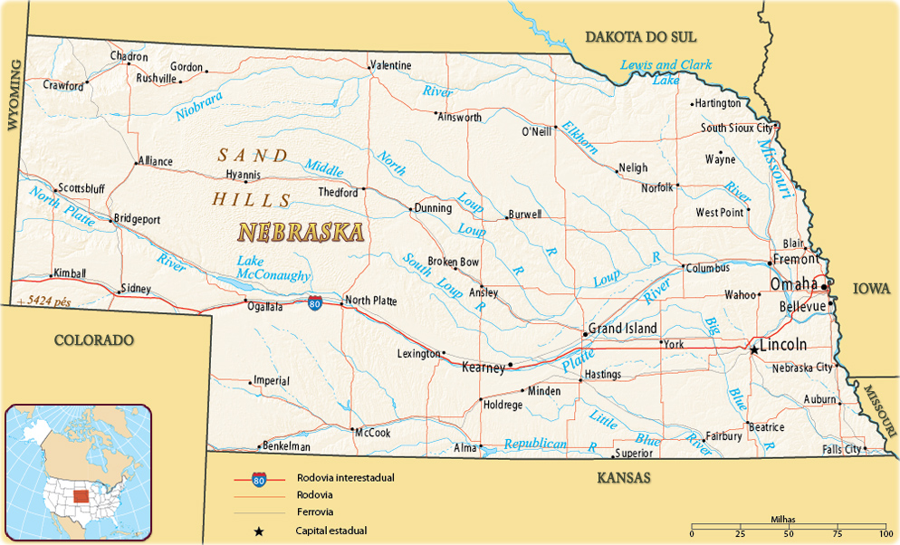 Mapa Nebraska