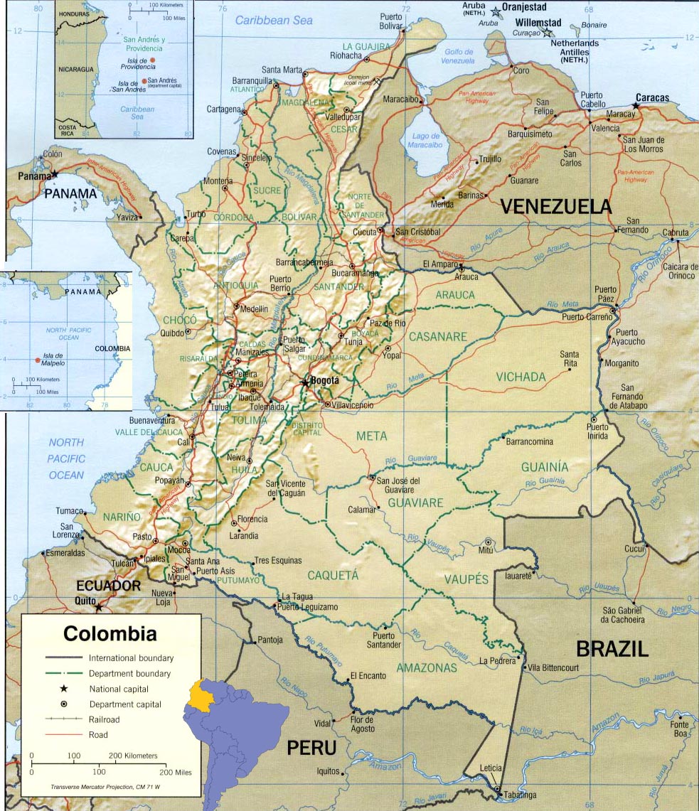 Mapa fisico Colombia