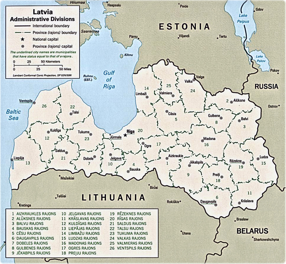 Mapa Político Letônia